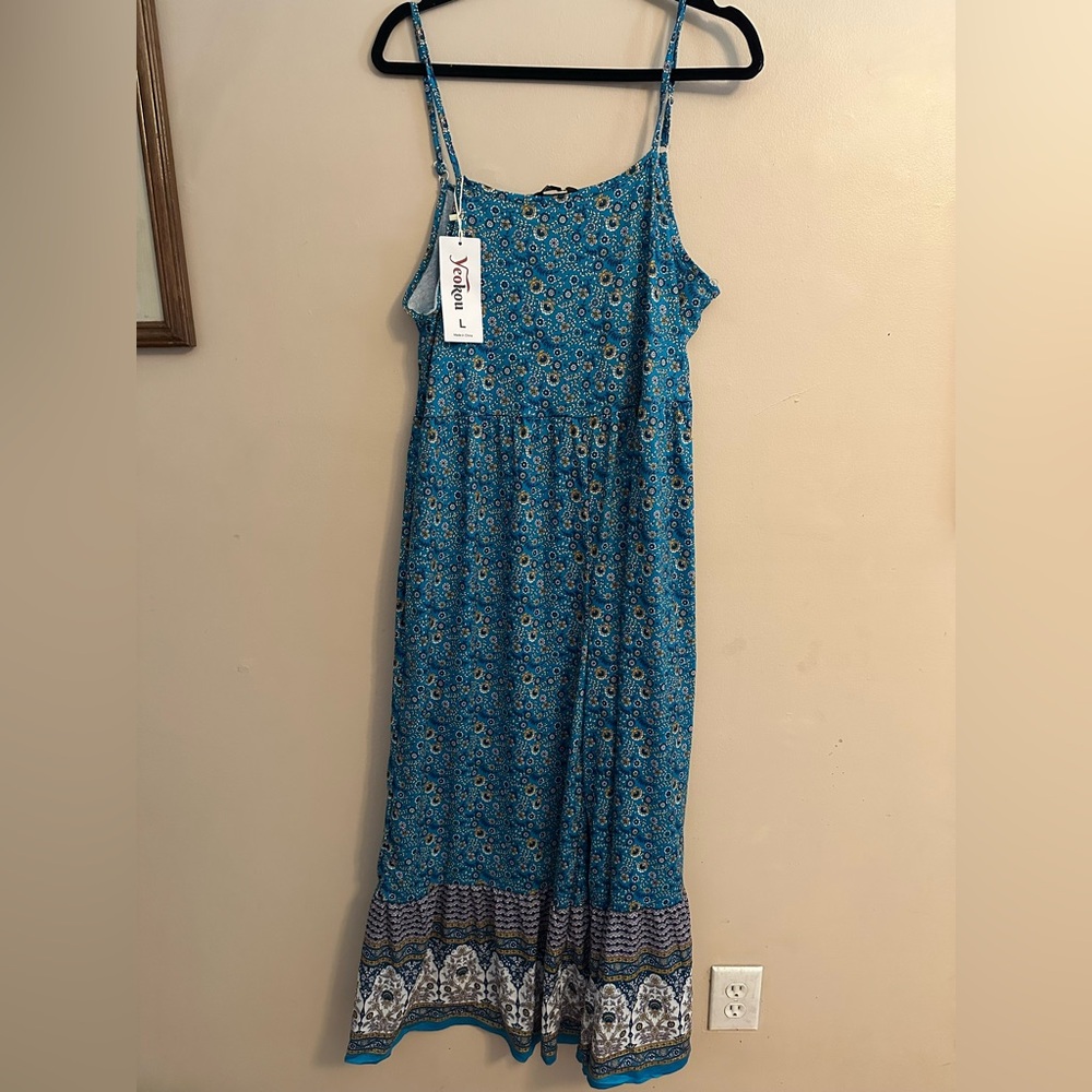 Blue Floral Pants Romper